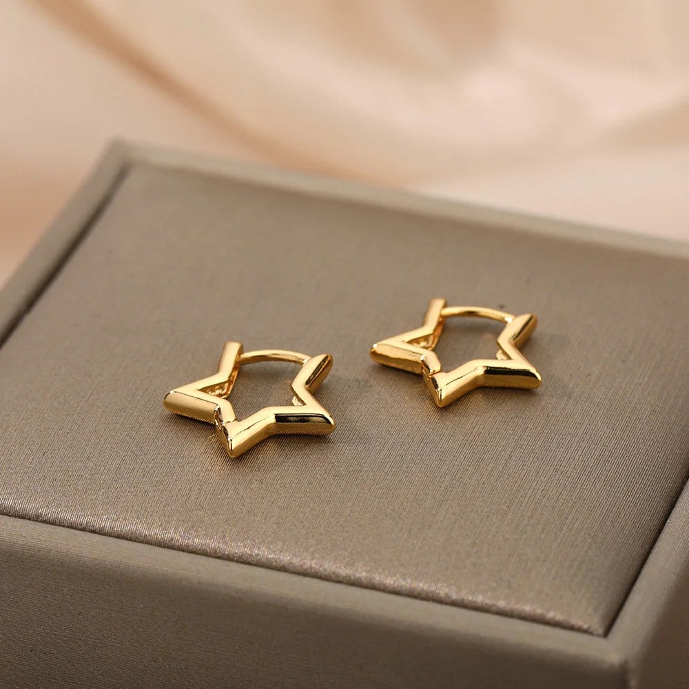 Luxury Star Pendientes Earrings For Women Girl Stainless Steel Minimalist Hoop Piercing 2024 New In y2k Jewelry aretes de mujer