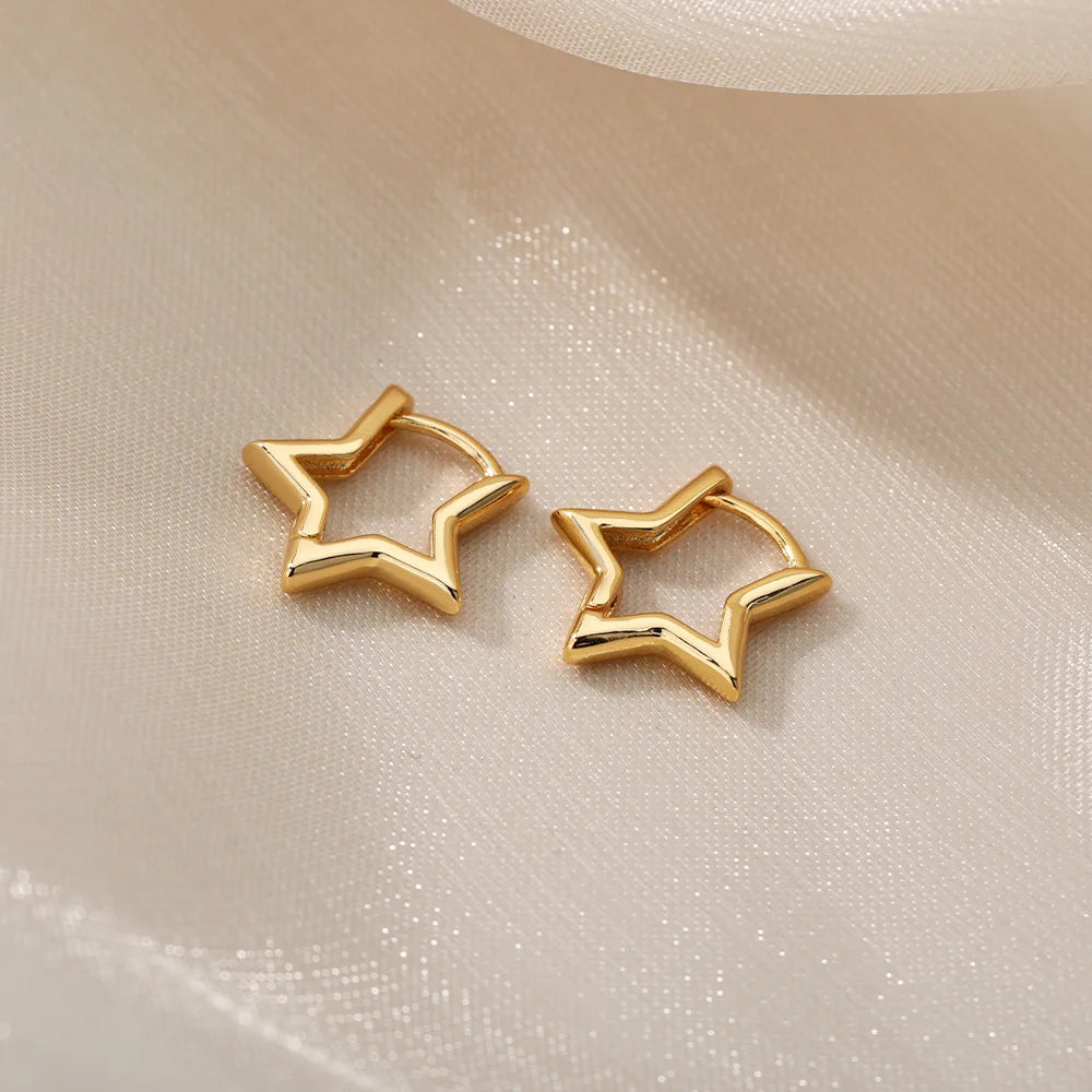 Luxury Star Pendientes Earrings For Women Girl Stainless Steel Minimalist Hoop Piercing 2024 New In y2k Jewelry aretes de mujer