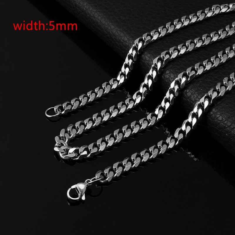 Classic Rope Chain Men Necklace Width 2/3/4/5 MM Stainless Steel Figaro Cuban Chain Necklace For Men Women Jewelry