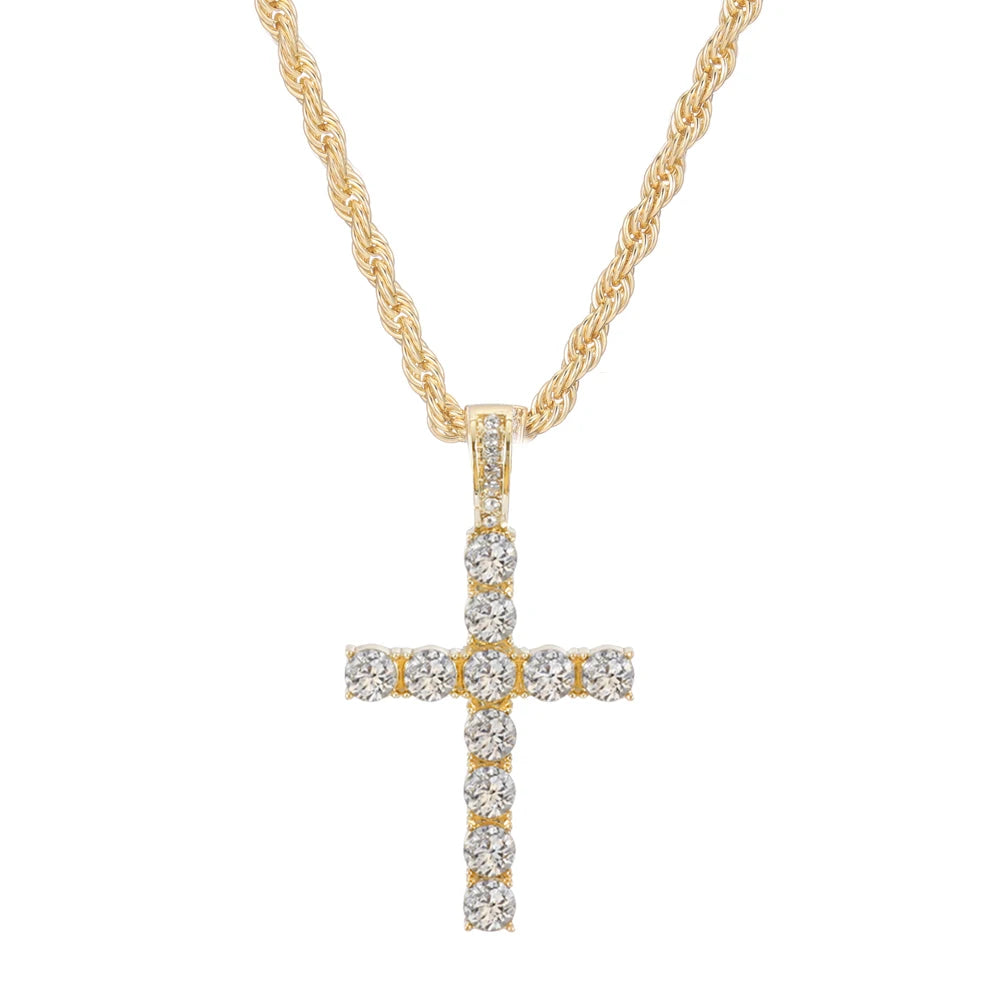 Men Women Hip Hop Cross Pendant Necklace With 4mm Zircon Tennis Chain Iced Out Exquisite Bling Jewelry Fashion Trendy Creative