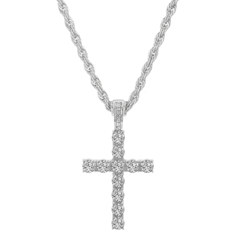 Men Women Hip Hop Cross Pendant Necklace With 4mm Zircon Tennis Chain Iced Out Exquisite Bling Jewelry Fashion Trendy Creative