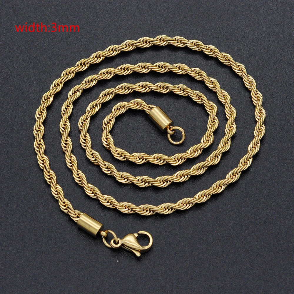 Classic Rope Chain Men Necklace Width 2/3/4/5 MM Stainless Steel Figaro Cuban Chain Necklace For Men Women Jewelry