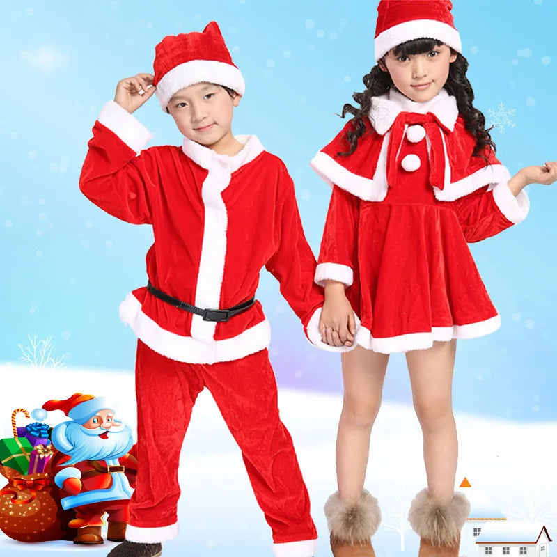 New Year Kids Santa Claus Toddler Baby Red Xmas Clothes Party Red Dress Set for Children Christmas Costume Santa Claus Set