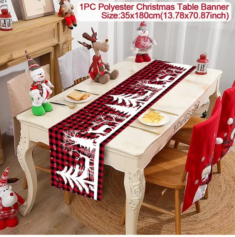 Christmas Table Runner Cloth Merry Christmas Table Decor for Home 2024 Tablecloth Xmas Ornament Navidad Natal New Year Gift 2025