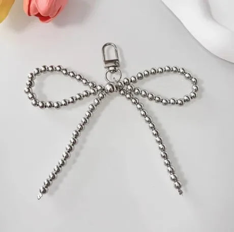 Korean Sweet Pearl Bow Phone Charm Pendant Keychain for Bag IPhone Samsung Accessories Women Girl Strap Lanyard Pendant Decor