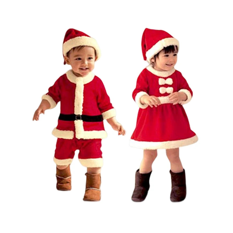 New Year Kids Santa Claus Toddler Baby Red Xmas Clothes Party Red Dress Set for Children Christmas Costume Santa Claus Set