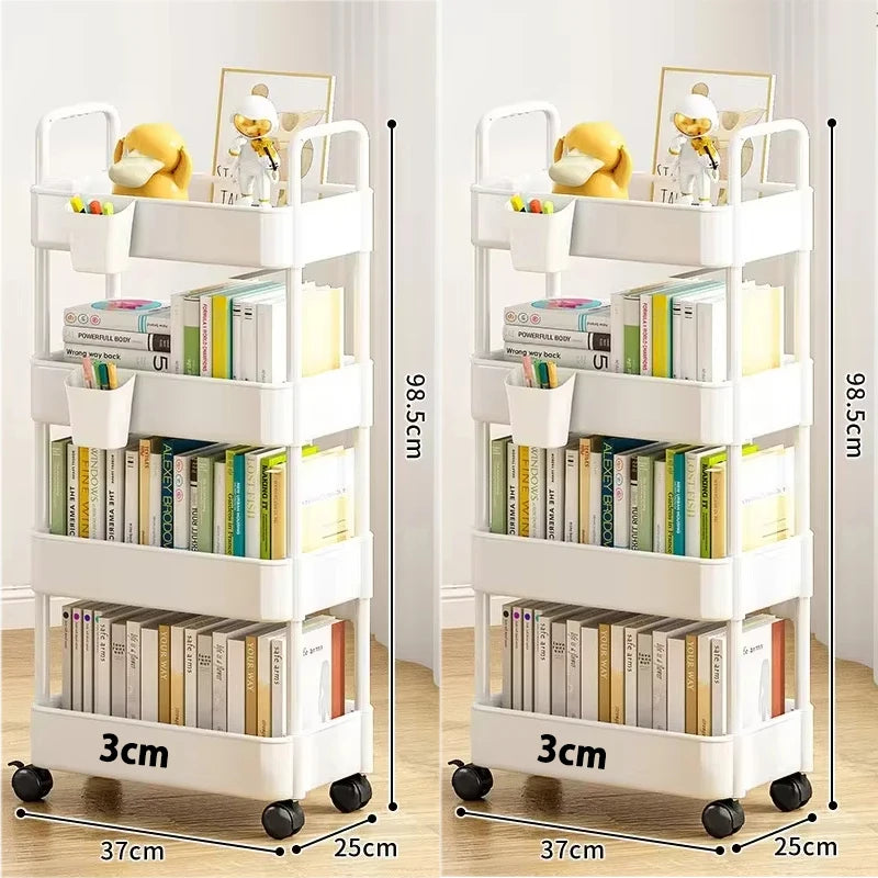 Bookshelf Storage Trolley Mobile Kitchen Organizer Cart With Wheels Multi-Layer Bathroom Shelves Household Snacks Storage Rack