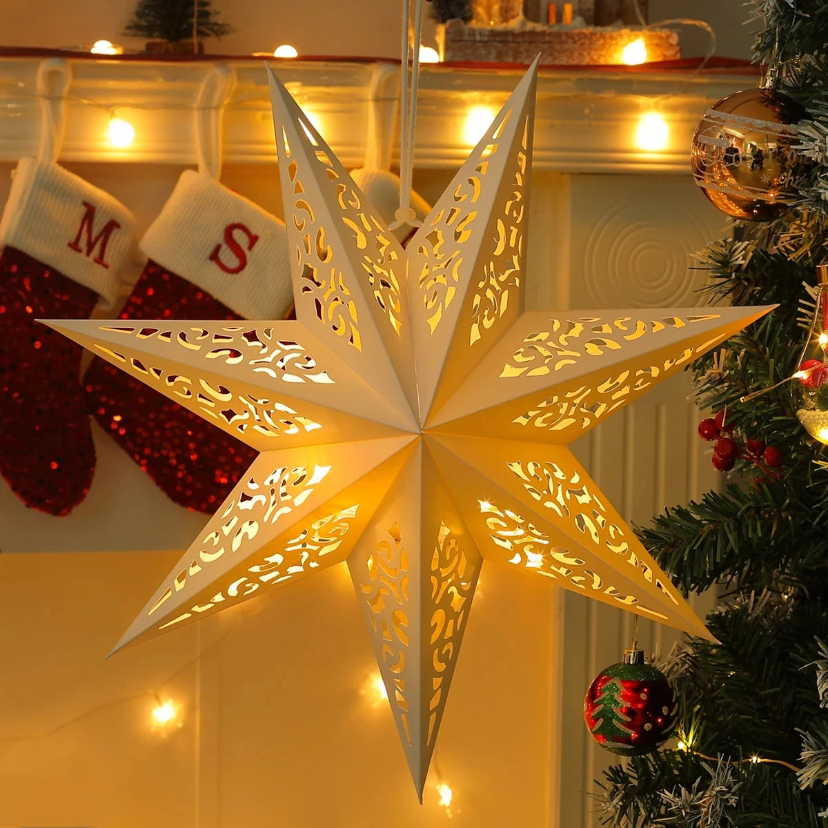 Hollow Star Hanging Pendants Christmas Decoration 2024 for Home Navidad Natal Noel Gifts Christmas Ornaments New Year 2025