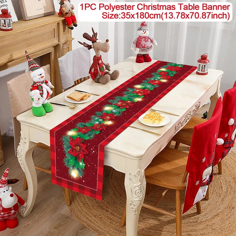 Christmas Table Runner Cloth Merry Christmas Table Decor for Home 2024 Tablecloth Xmas Ornament Navidad Natal New Year Gift 2025