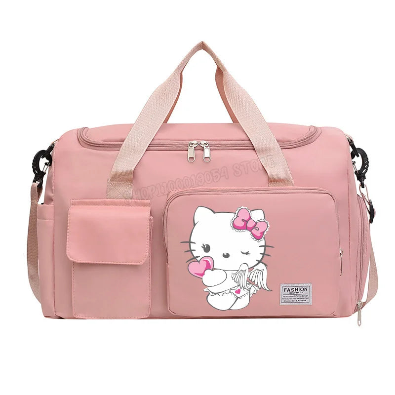 Hello Kitty Women Man Carry on Travel Bag Large Capacity Gym Weekend Duffle Bags Shoe Compartment Sport Fitness HandBag Gift