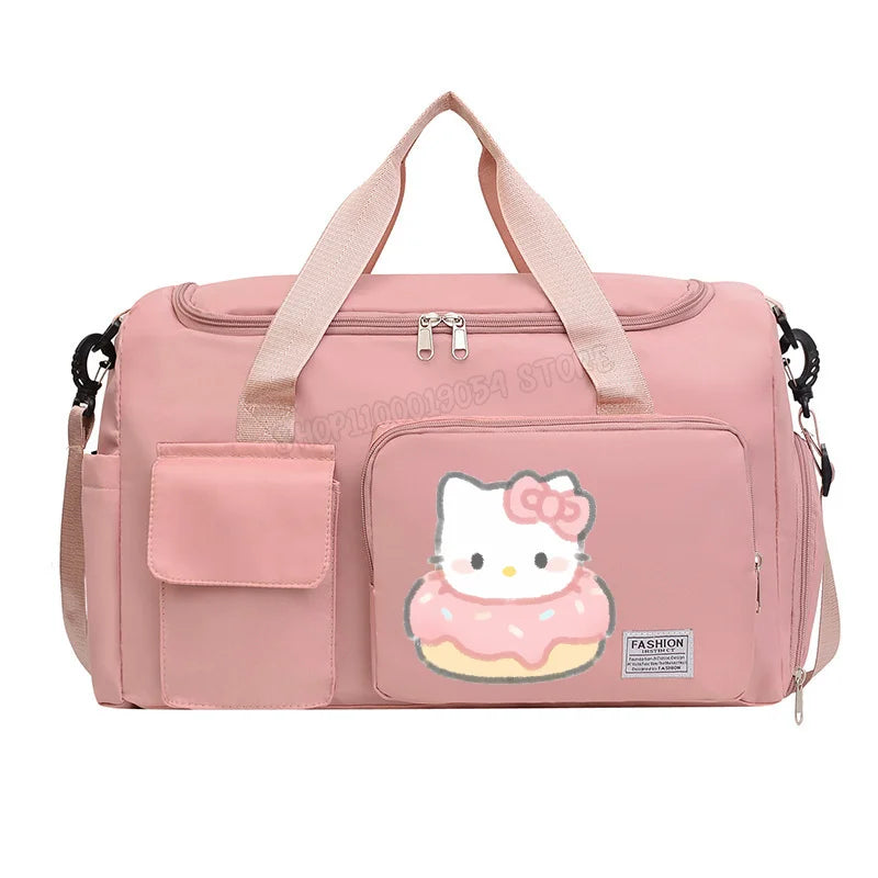 Hello Kitty Women Man Carry on Travel Bag Large Capacity Gym Weekend Duffle Bags Shoe Compartment Sport Fitness HandBag Gift