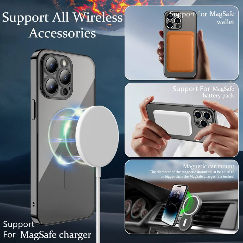 Fashion Plating Magnetic Soft Case For Magsafe For iPhone 15 14 Plus 13 12 11 Pro Max Wireless Charging Case With Lens Protector