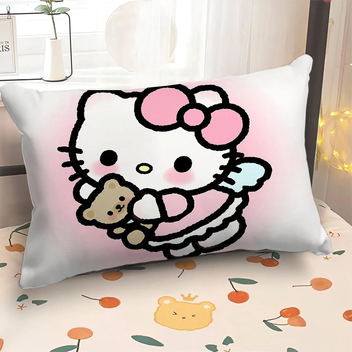 Cartoon cute Hello Kitty pillowcase girly children's room pillowcase living room sofa cushion cover home bedroom decoration