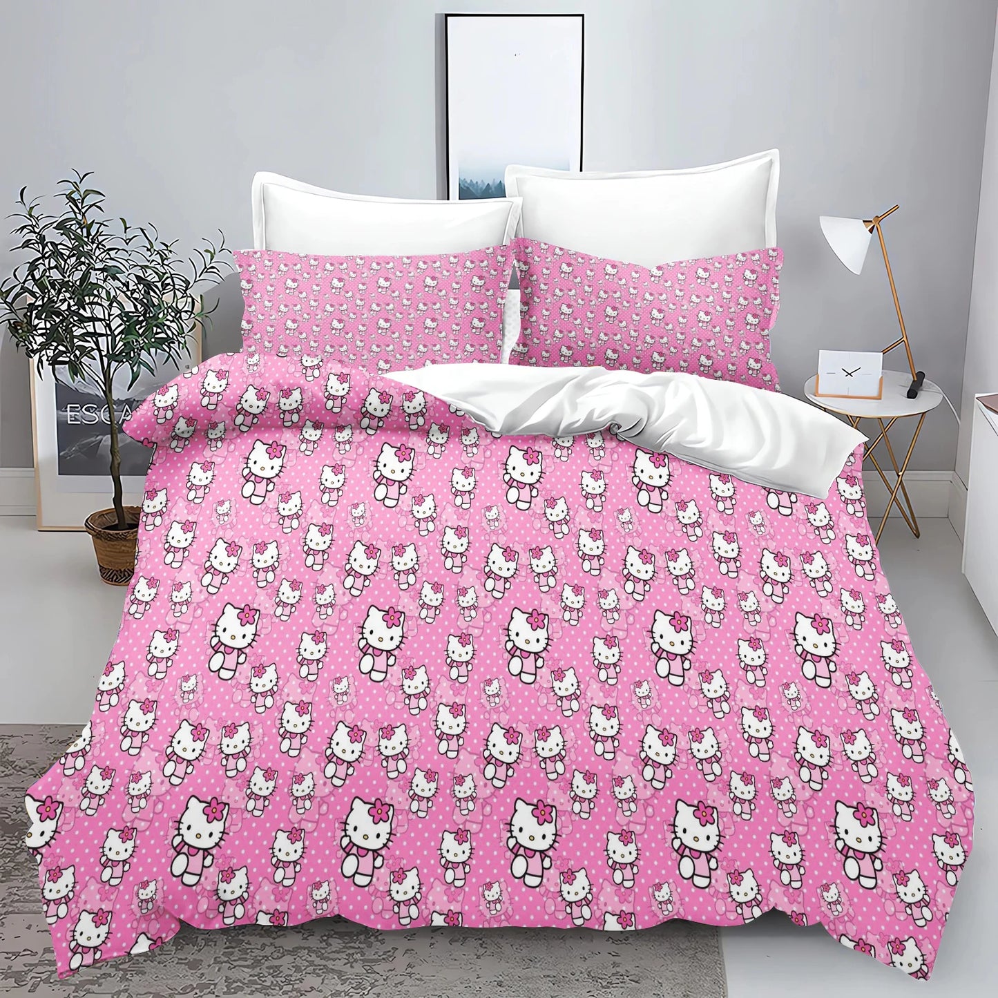 Hello Kitty Quilt Cover Sanrio Bedding for Bedroom Decor, Ultra Soft and Comfortable Bedding Set, Pink Gift, New Design