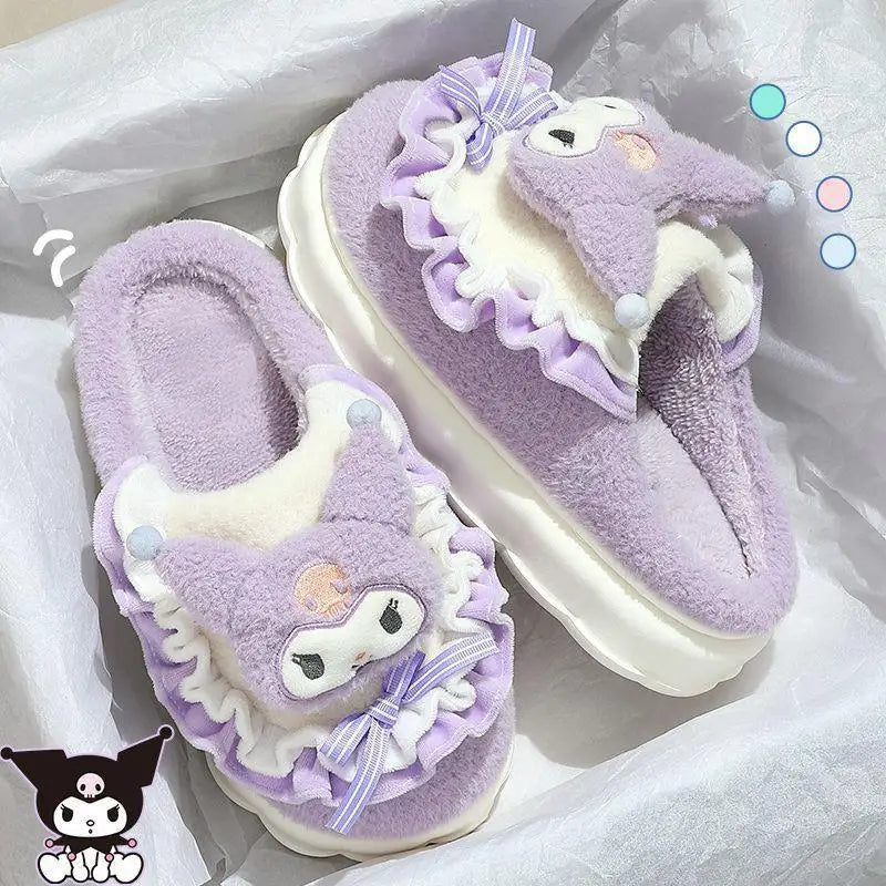 Sanrio Hello Kitty Kuromi Cinnamoroll Cotton Slippers Cartoon Cute Winter Indoor Home Slippers Thick Sole Keep Warm Cotton Shoes