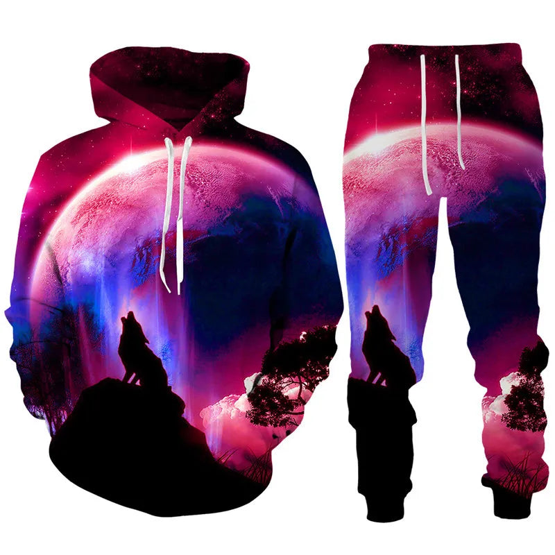 Dazzle Wolf 3D Print Tracksuit Set Man Woman Hoodie And Pants 2pcs Sets Hip Hop Streetwear Oversized Casual Pullover Sweatshirt