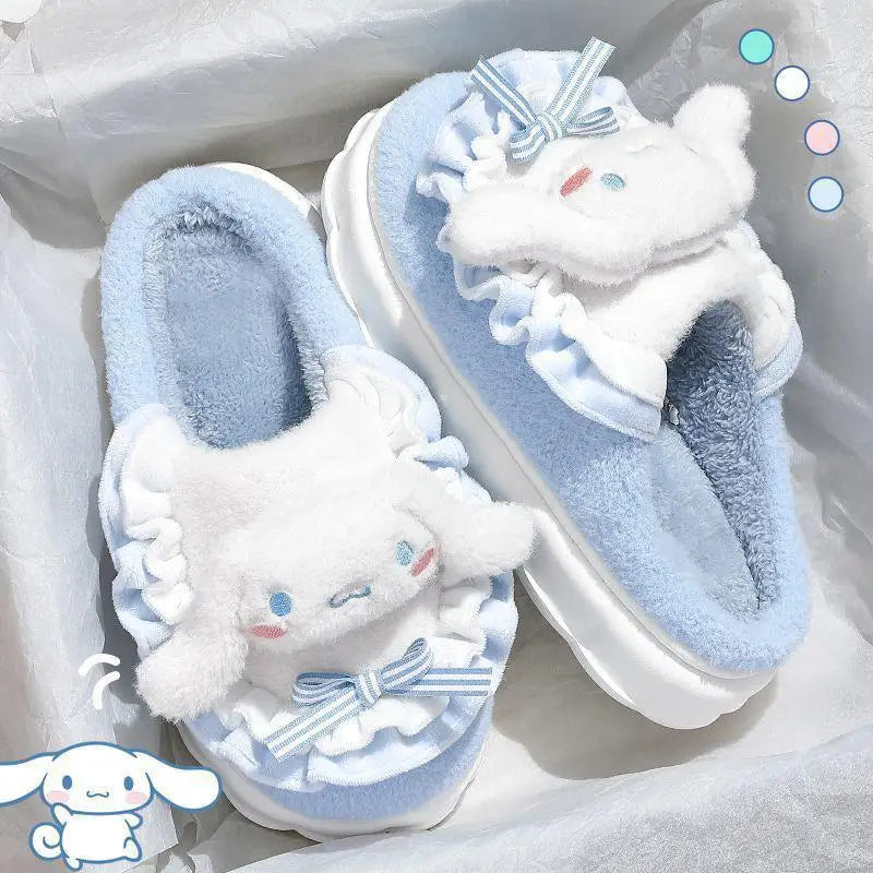 Sanrio Hello Kitty Kuromi Cinnamoroll Cotton Slippers Cartoon Cute Winter Indoor Home Slippers Thick Sole Keep Warm Cotton Shoes