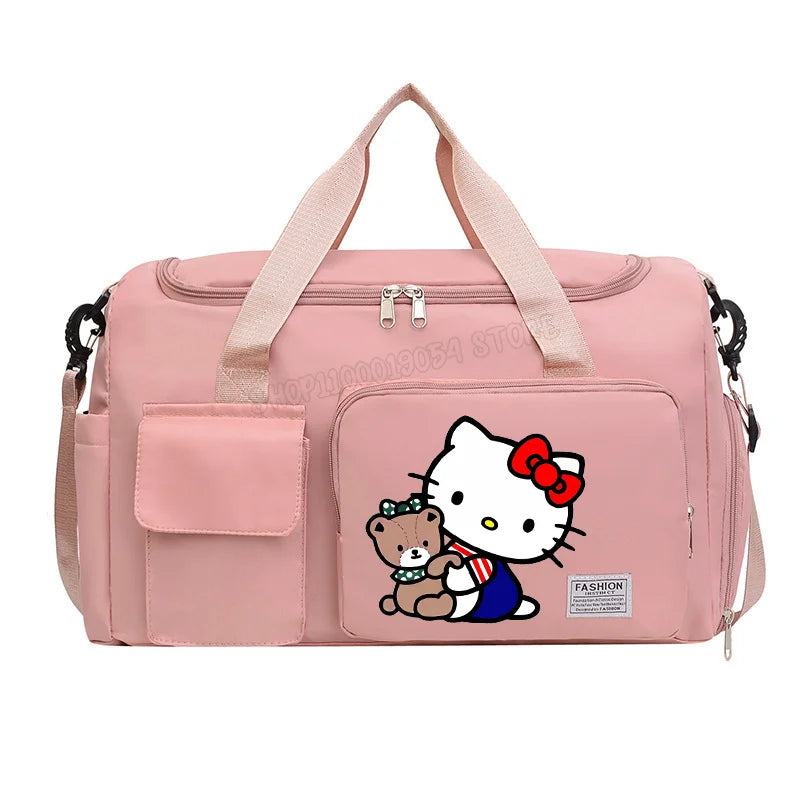 Hello Kitty Women Man Carry on Travel Bag Large Capacity Gym Weekend Duffle Bags Shoe Compartment Sport Fitness HandBag Gift