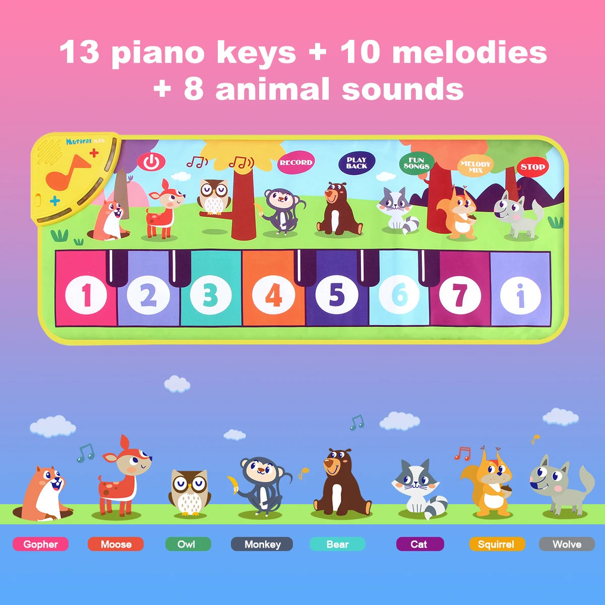 80*30cm Kid Multifunctional Music Piano Mat Toddler Floor Baby keyboard Dance Mat 8 Animal Sounds Educational Toys For Kid Gifts