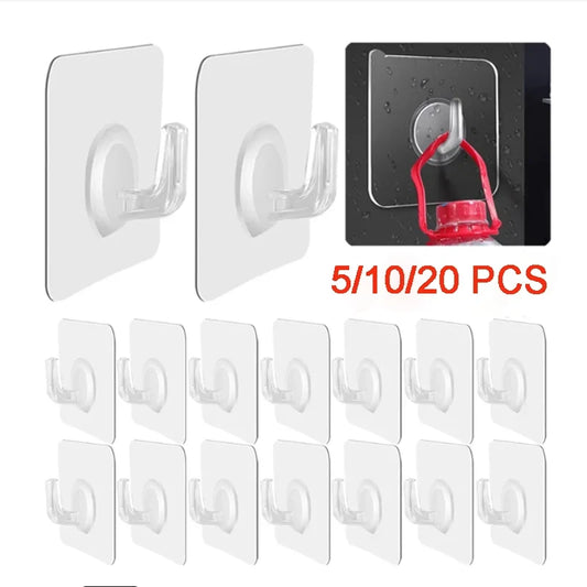 5/10/20Pcs Self-adhesive Hook Transparent Door Wall Hook Child Heavy Load Rack Kitchen Bathroom Towel Key Rack Sticky Hook