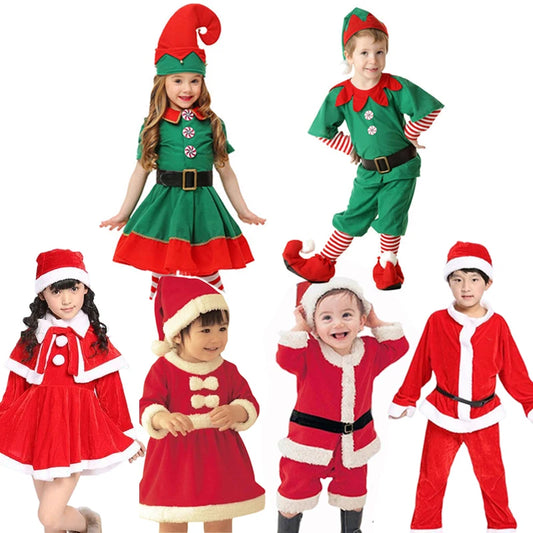 New Year Kids Santa Claus Toddler Baby Red Xmas Clothes Party Red Dress Set for Children Christmas Costume Santa Claus Set