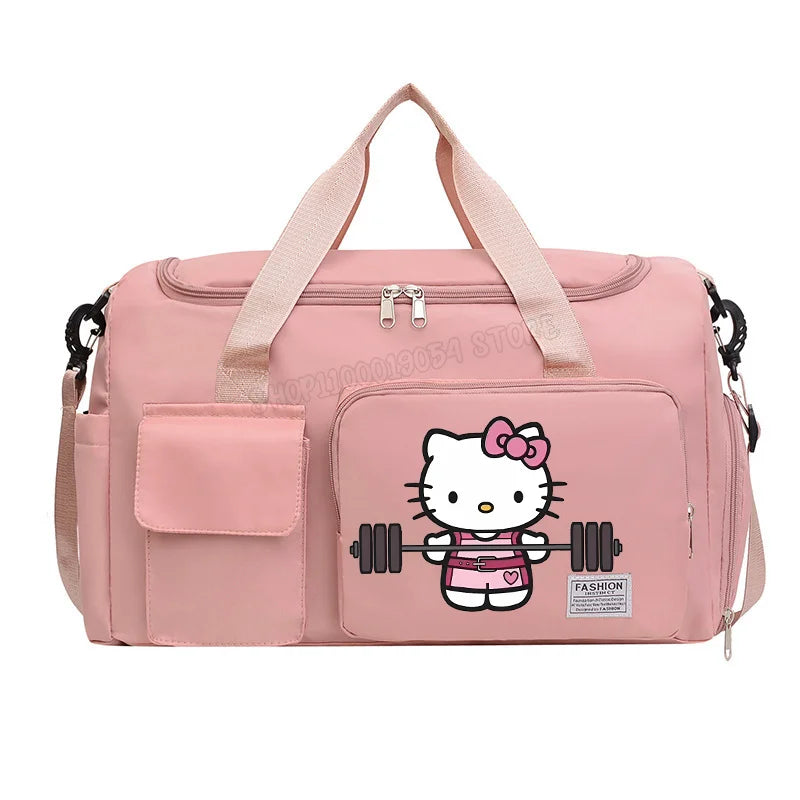 Hello Kitty Women Man Carry on Travel Bag Large Capacity Gym Weekend Duffle Bags Shoe Compartment Sport Fitness HandBag Gift