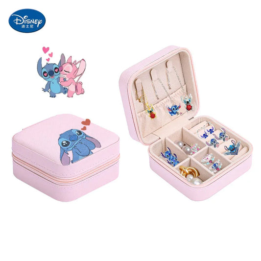 Anime Disney Stitch Dolls Jewelry Box Ring Earrings Necklace Storage Box Girls Kawaii Cartoon Stitch Kids Toys Birthday Gifts