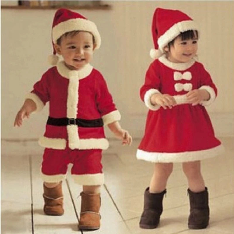 Christmas Baby Santa Claus Costume Baby Boys Girls 3/4 Sleeve Clothes Toddler Kids Dress Children Clothing for 1-8 years