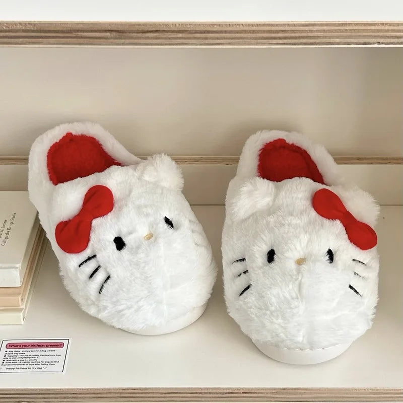 Sanrio Plush Slippers Hello Kitty Kawaii Cute Student Autumn Winter Bedroom Soft Padded Plush Bedroom Aldult Shoes Girls Xmas