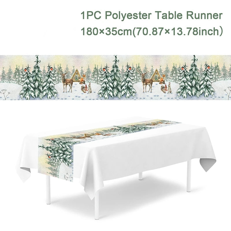 Christmas Table Runner Cloth Merry Christmas Table Decor for Home 2024 Tablecloth Xmas Ornament Navidad Natal New Year Gift 2025