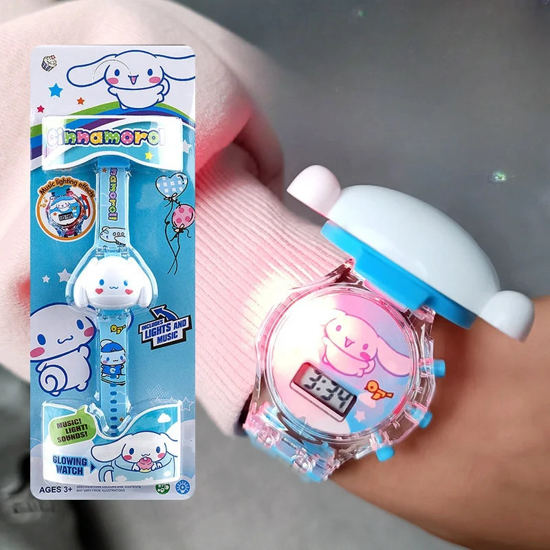 Kawaii Sanrio Kuromi Watch Cinnamoroll Hello Kitty Music Silicone Strap Children Wrist Watch My Melody Watch Kids Birthday Gifts