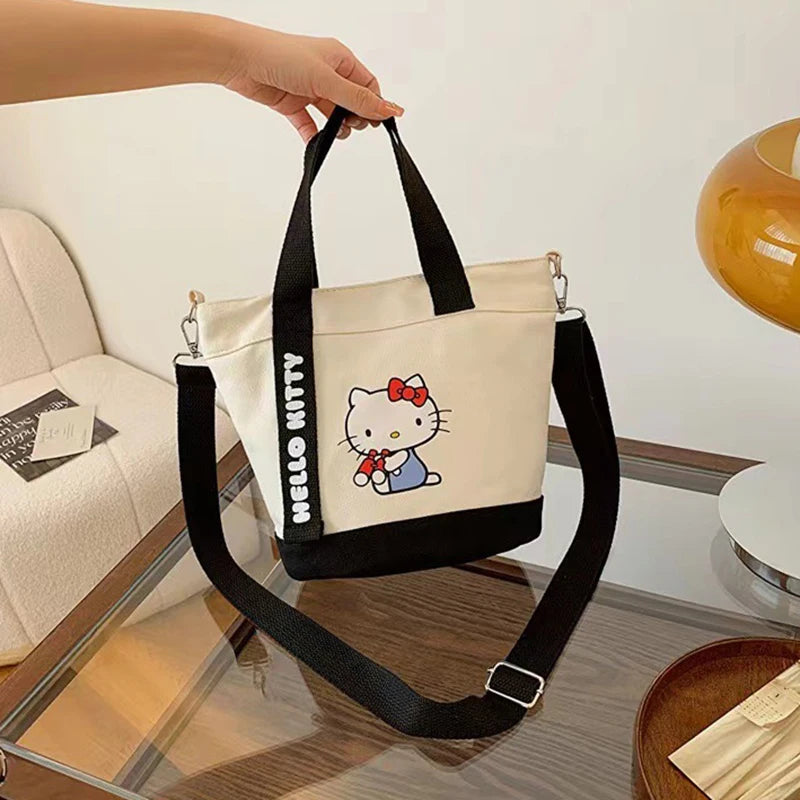 MINISO Hello Kitty New Cartoon Tote Bag Cute Print One Shoulder Crossbody Bag Canvas Bag Water Bucket Bag