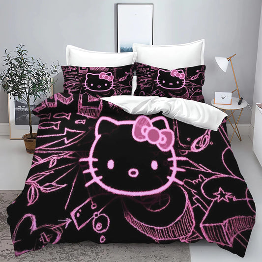 Hello Kitty Quilt Cover Sanrio Bedding for Bedroom Decor, Ultra Soft and Comfortable Bedding Set, Pink Gift, New Design