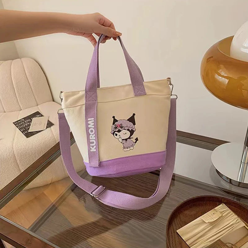 MINISO Hello Kitty New Cartoon Tote Bag Cute Print One Shoulder Crossbody Bag Canvas Bag Water Bucket Bag