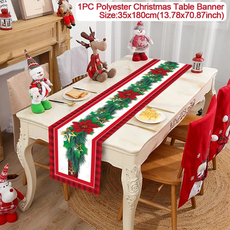 Christmas Table Runner Cloth Merry Christmas Table Decor for Home 2024 Tablecloth Xmas Ornament Navidad Natal New Year Gift 2025