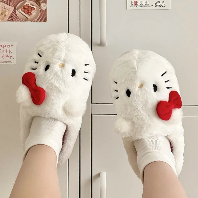 Sanrio Plush Slippers Hello Kitty Kawaii Cute Student Autumn Winter Bedroom Soft Padded Plush Bedroom Aldult Shoes Girls Xmas