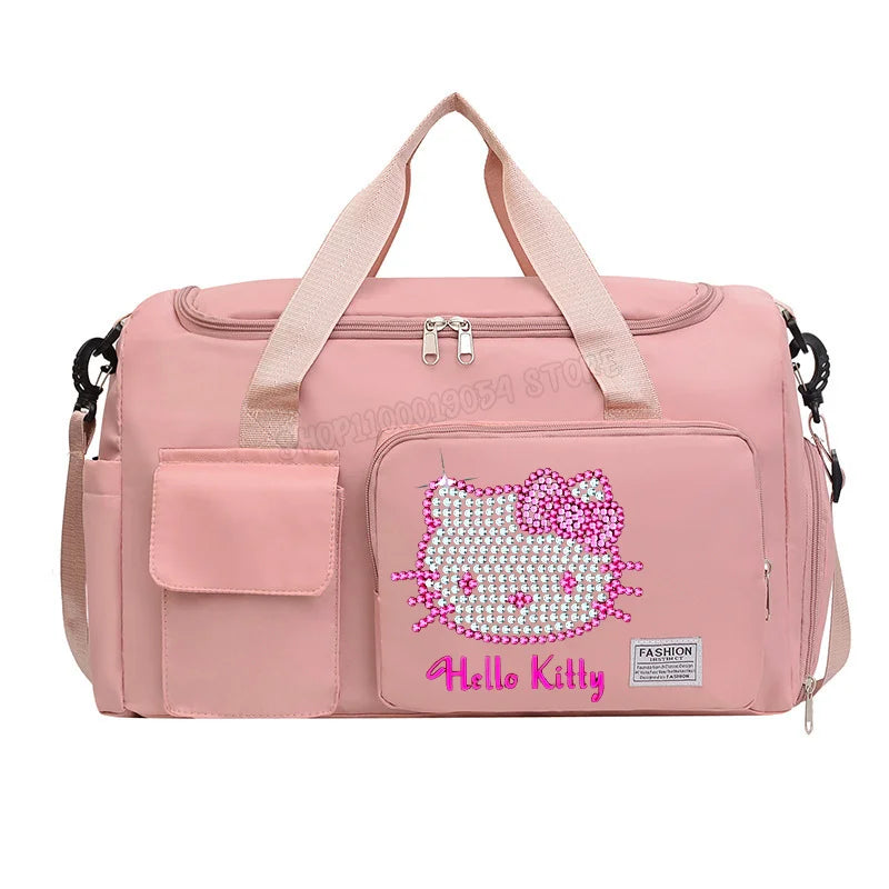 Hello Kitty Women Man Carry on Travel Bag Large Capacity Gym Weekend Duffle Bags Shoe Compartment Sport Fitness HandBag Gift