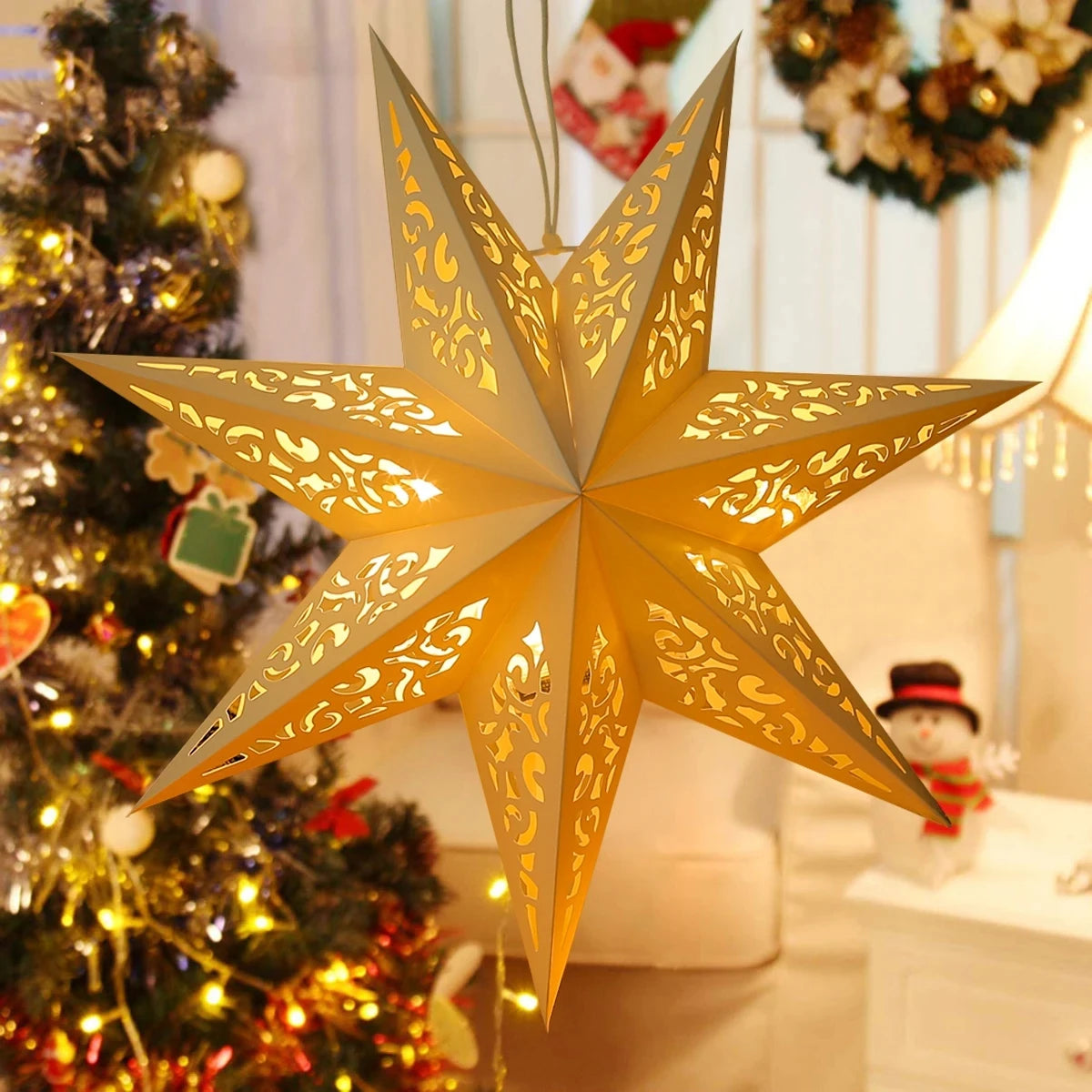 Hollow Star Hanging Pendants Christmas Decoration 2024 for Home Navidad Natal Noel Gifts Christmas Ornaments New Year 2025