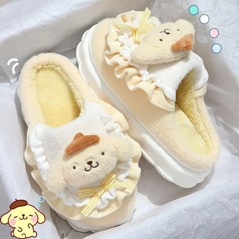 Sanrio Hello Kitty Kuromi Cinnamoroll Cotton Slippers Cartoon Cute Winter Indoor Home Slippers Thick Sole Keep Warm Cotton Shoes