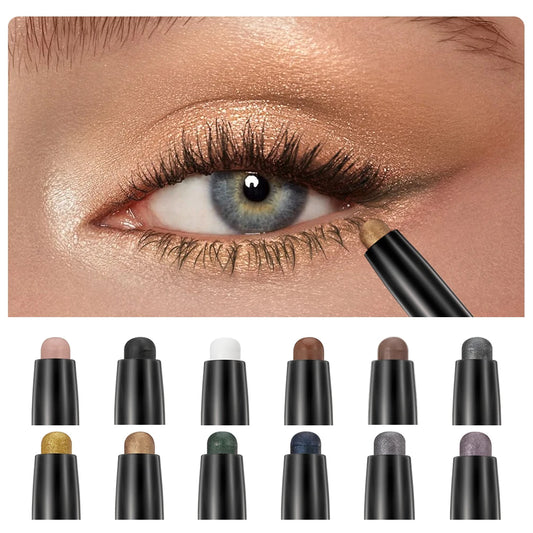 QIBEST Pearlescent Silkworm Eyeshadow Pen Waterproof Eyeshadow Pencil Glitter Matte Nude Gold Eye Shadow Pen Pigment Cosmetics