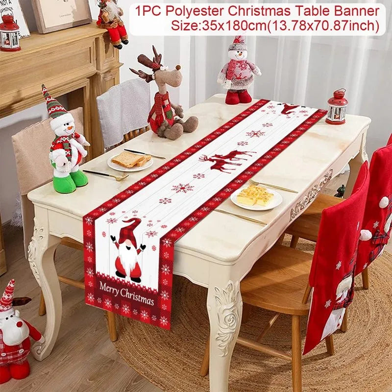 Christmas Table Runner Cloth Merry Christmas Table Decor for Home 2024 Tablecloth Xmas Ornament Navidad Natal New Year Gift 2025