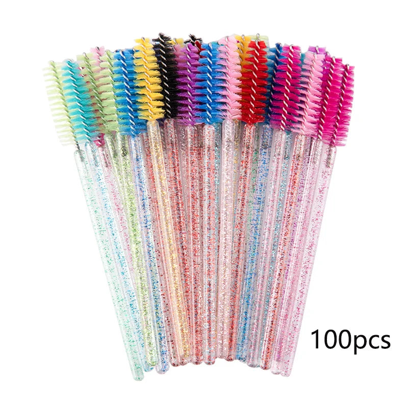 100/20 Disposable Mascara Wands Applicator Eyelash Brush Spoolies for Eye Lash Extension, Eyebrow and Makeup Crystal Cosmetic