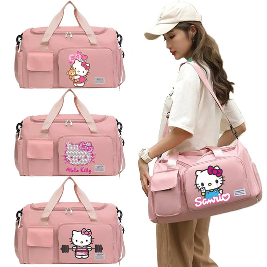 Hello Kitty Women Man Carry on Travel Bag Large Capacity Gym Weekend Duffle Bags Shoe Compartment Sport Fitness HandBag Gift