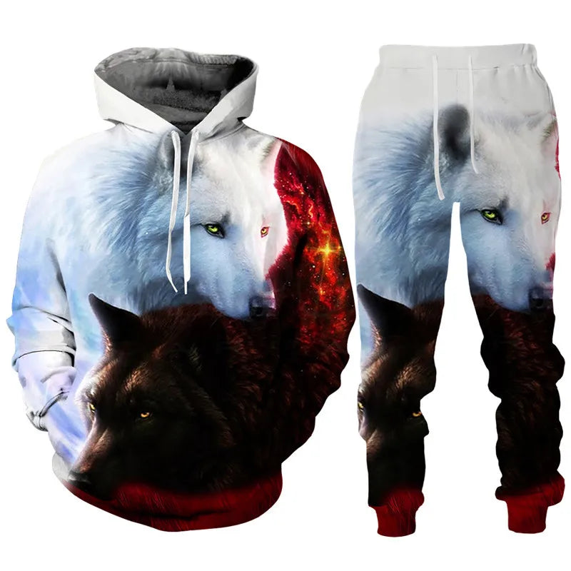 Dazzle Wolf 3D Print Tracksuit Set Man Woman Hoodie And Pants 2pcs Sets Hip Hop Streetwear Oversized Casual Pullover Sweatshirt