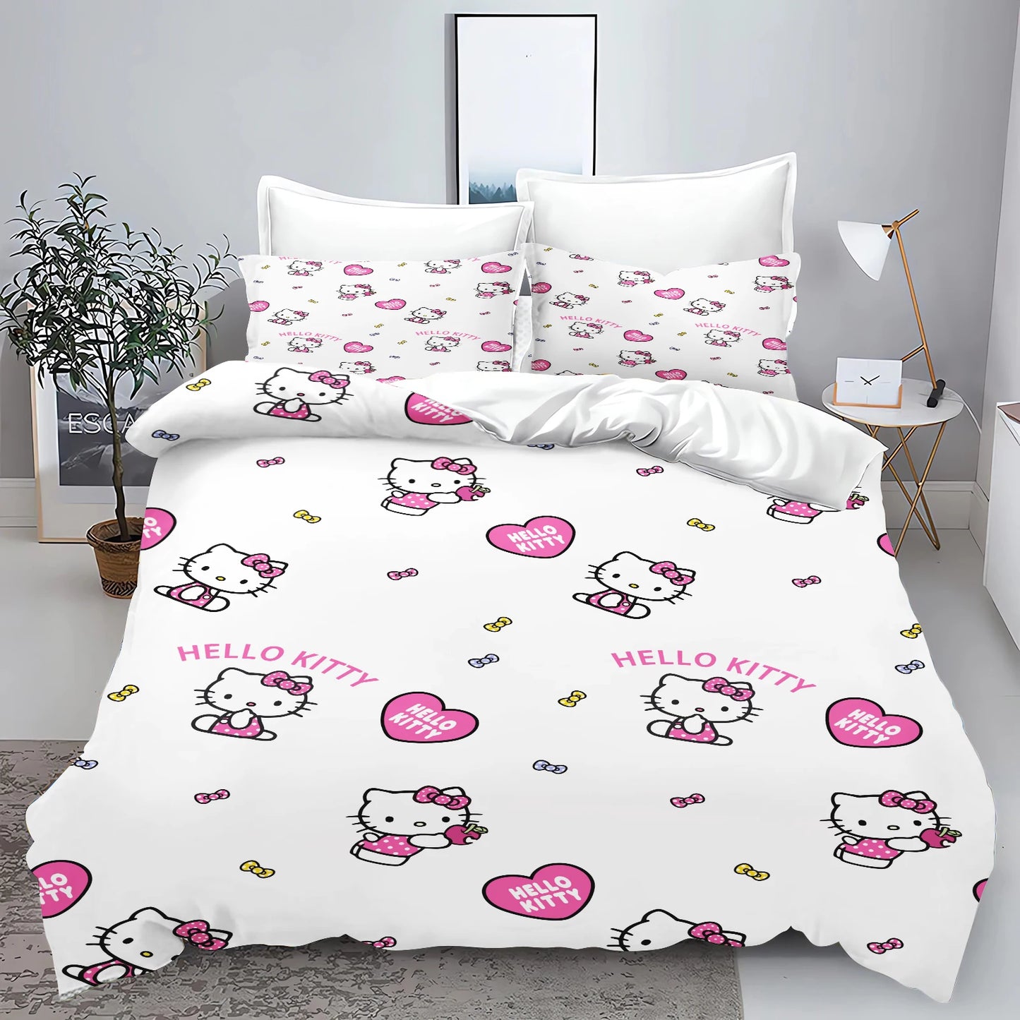 Hello Kitty Quilt Cover Sanrio Bedding for Bedroom Decor, Ultra Soft and Comfortable Bedding Set, Pink Gift, New Design