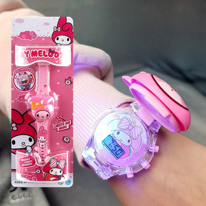 Kawaii Sanrio Kuromi Watch Cinnamoroll Hello Kitty Music Silicone Strap Children Wrist Watch My Melody Watch Kids Birthday Gifts