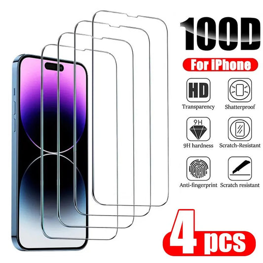 4PCS Tempered Glass for iPhone 14 Pro Max 14 Plus 14Pro Screen Protector for iPhone 13 16 15 12 11 Pro Max 12Mini 13 Mini Glass