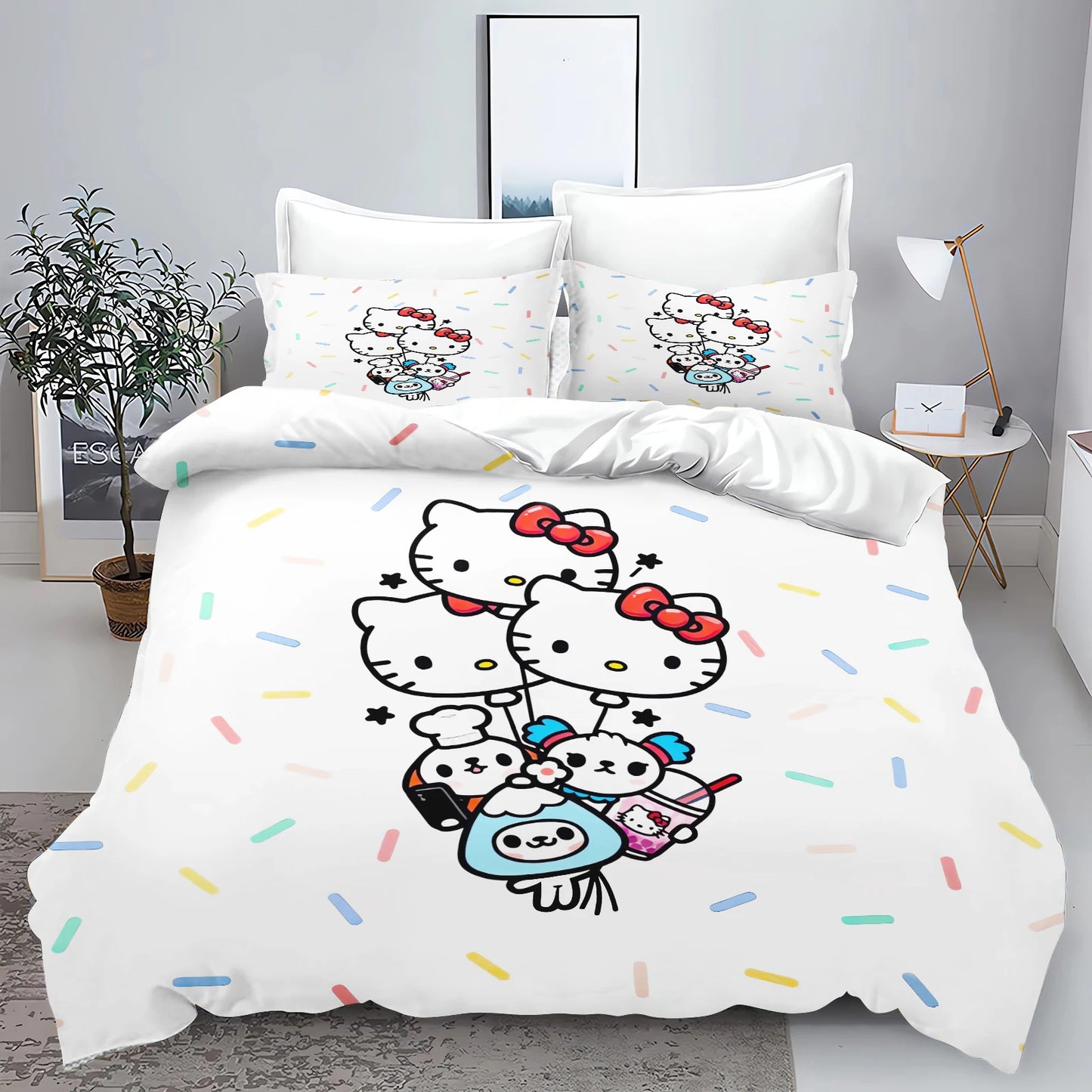 Hello Kitty Quilt Cover Sanrio Bedding for Bedroom Decor, Ultra Soft and Comfortable Bedding Set, Pink Gift, New Design