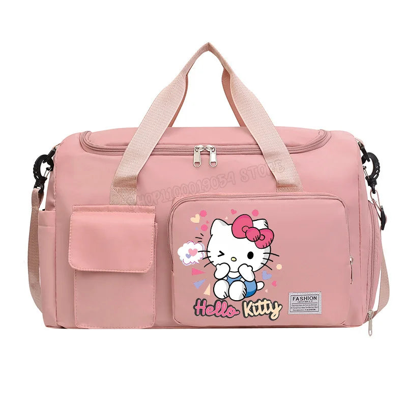 Hello Kitty Women Man Carry on Travel Bag Large Capacity Gym Weekend Duffle Bags Shoe Compartment Sport Fitness HandBag Gift