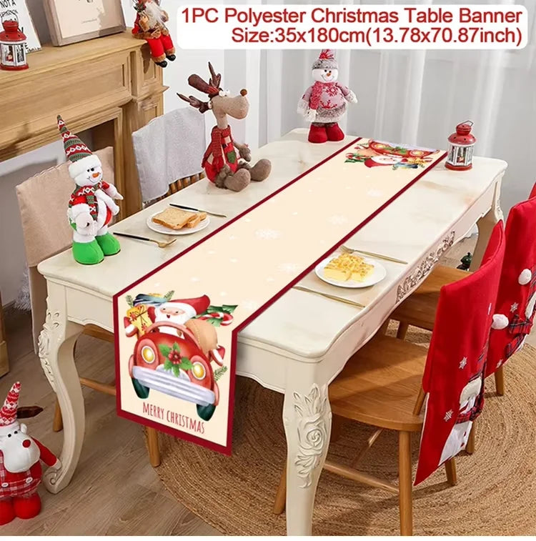 Christmas Table Runner Cloth Merry Christmas Table Decor for Home 2024 Tablecloth Xmas Ornament Navidad Natal New Year Gift 2025